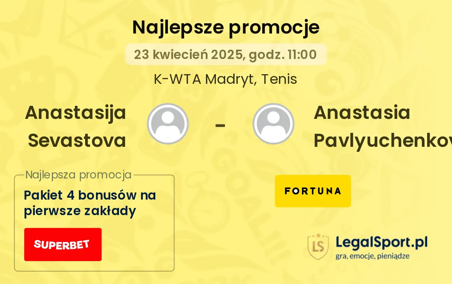 Anastasija Sevastova - Anastasia Pavlyuchenkova promocje bukmacherskie