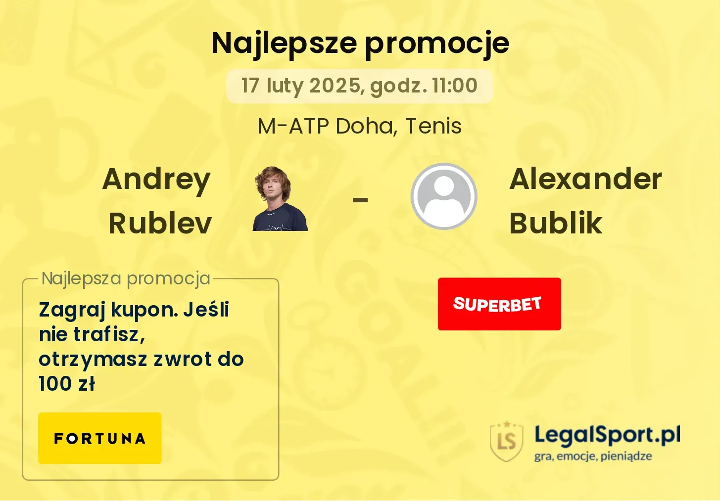 Andrey Rublev - Alexander Bublik promocje u bukmacherów