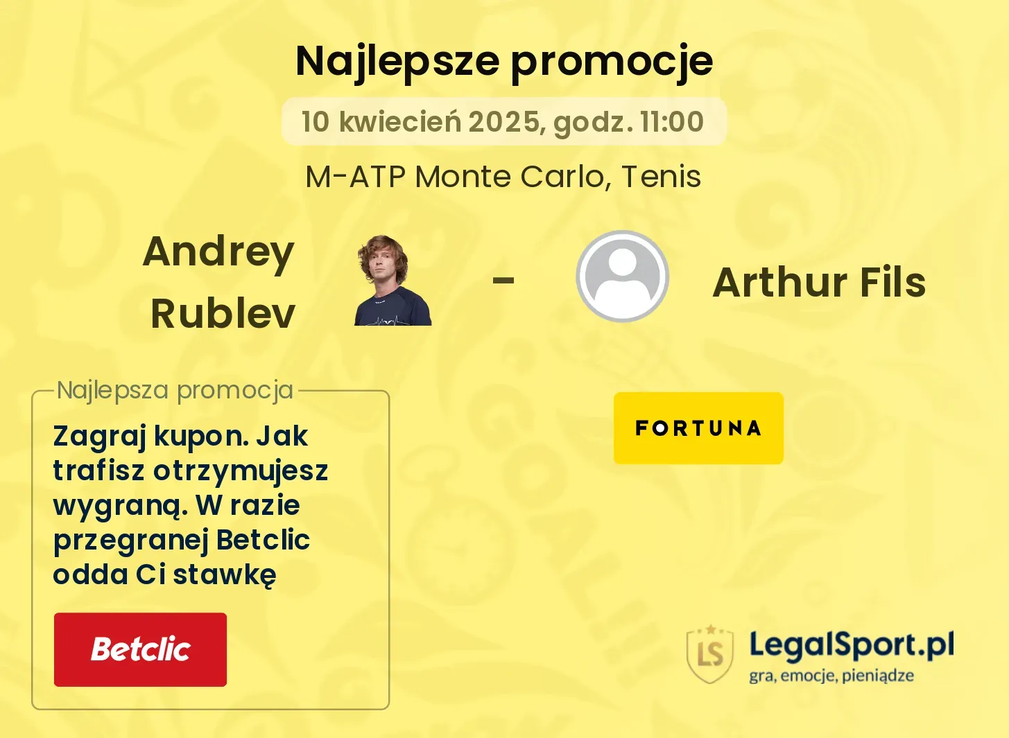 Andrey Rublev - Arthur Fils promocje bukmacherskie