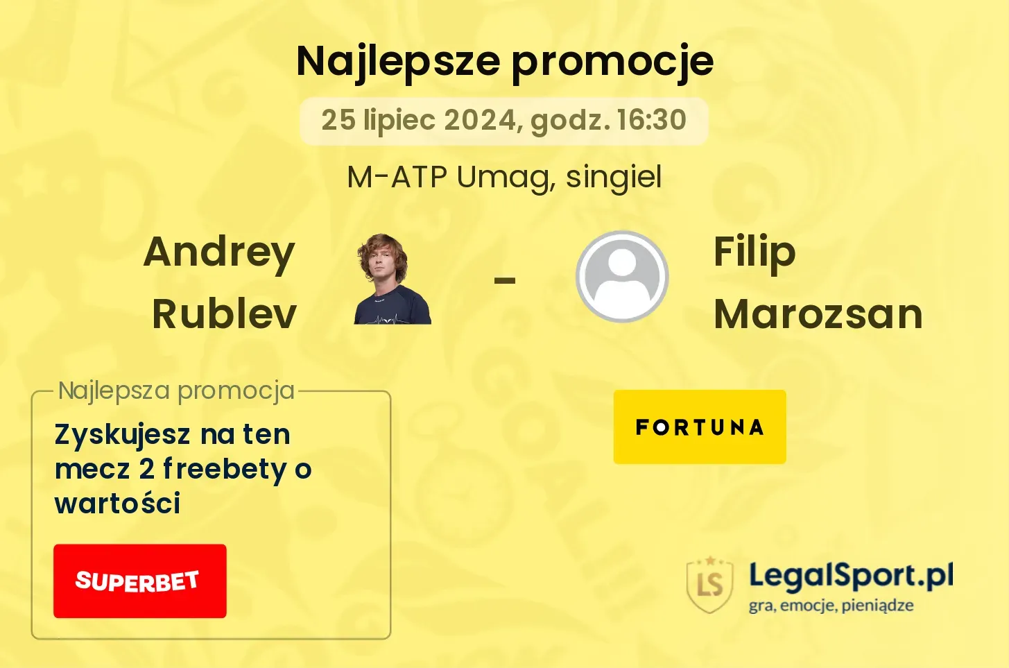 Andrey Rublev - Filip Marozsan promocje u bukmacherów (25.07, 16:30)