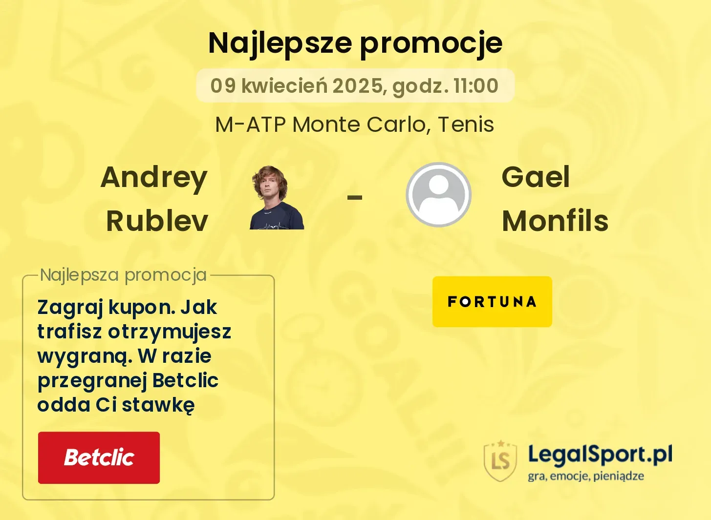 Andrey Rublev - Gael Monfils promocje u bukmacherów