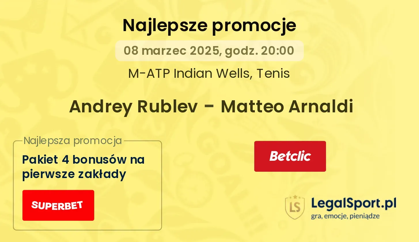 Andrey Rublev - Matteo Arnaldi promocje bukmacherskie