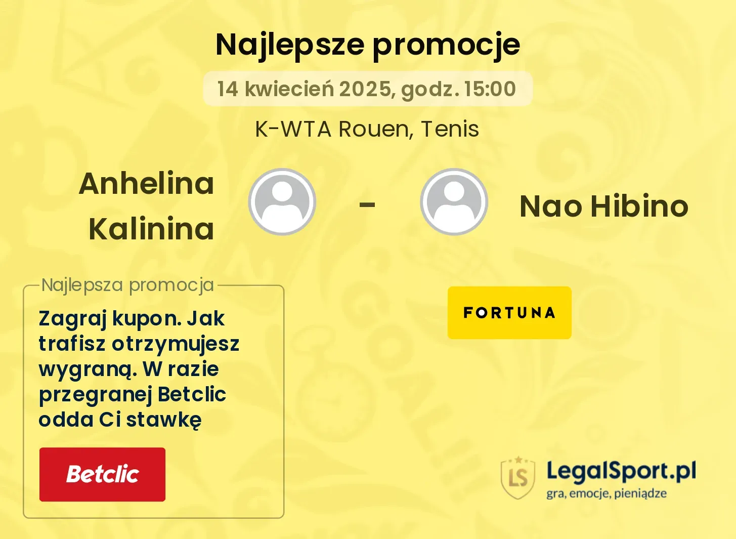Anhelina Kalinina - Nao Hibino promocje u bukmacherów