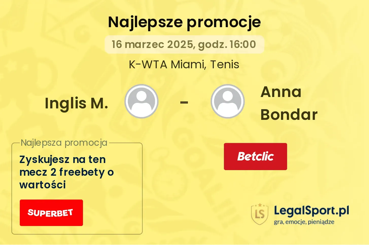 Inglis M. - Anna Bondar promocje u bukmacherów