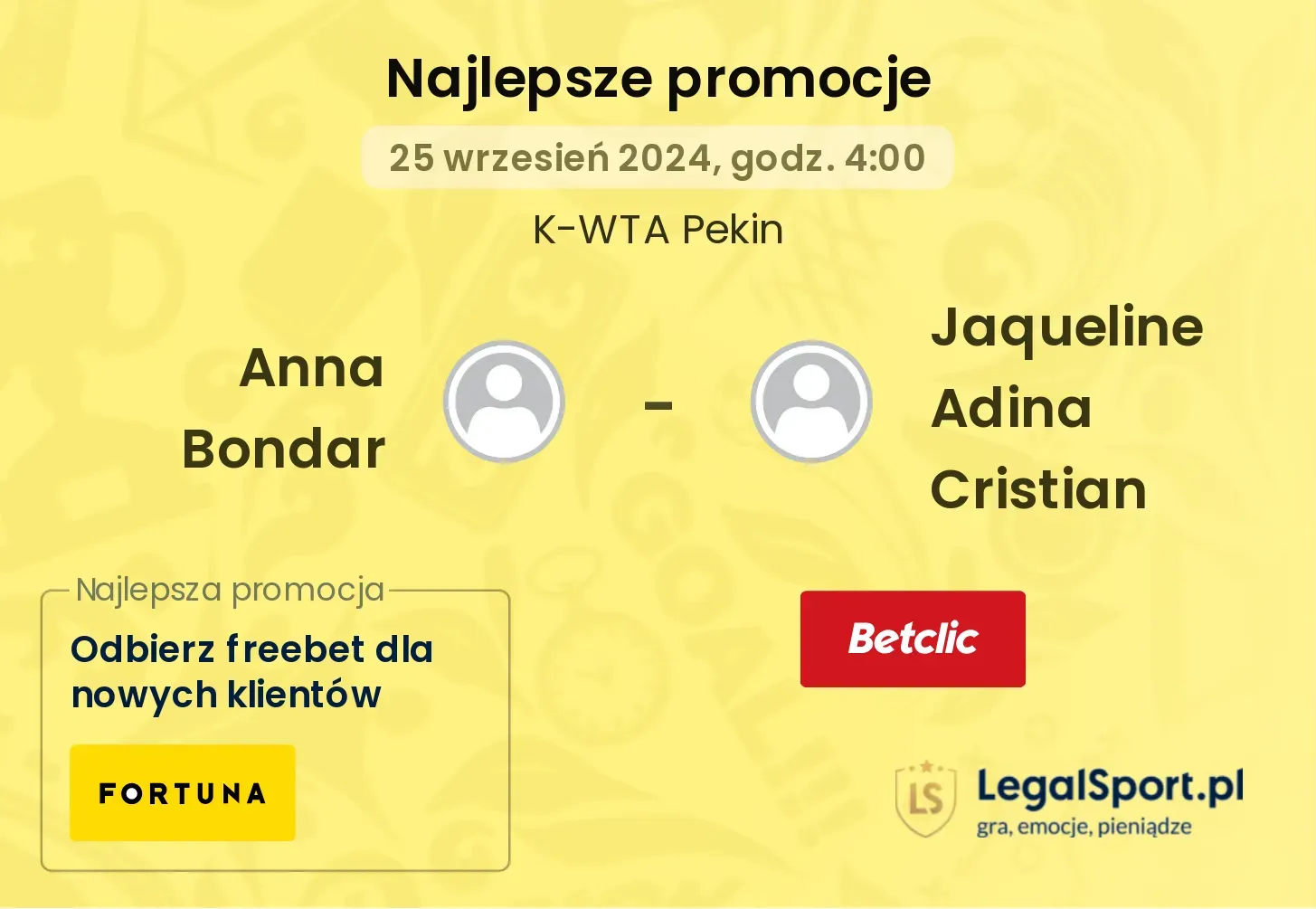 Anna Bondar - Jaqueline Adina Cristian promocje bukmacherskie 25.09, 04:00