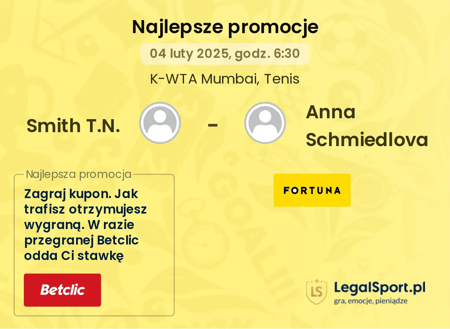 Smith T.N. - Anna Schmiedlova promocje u bukmacherów