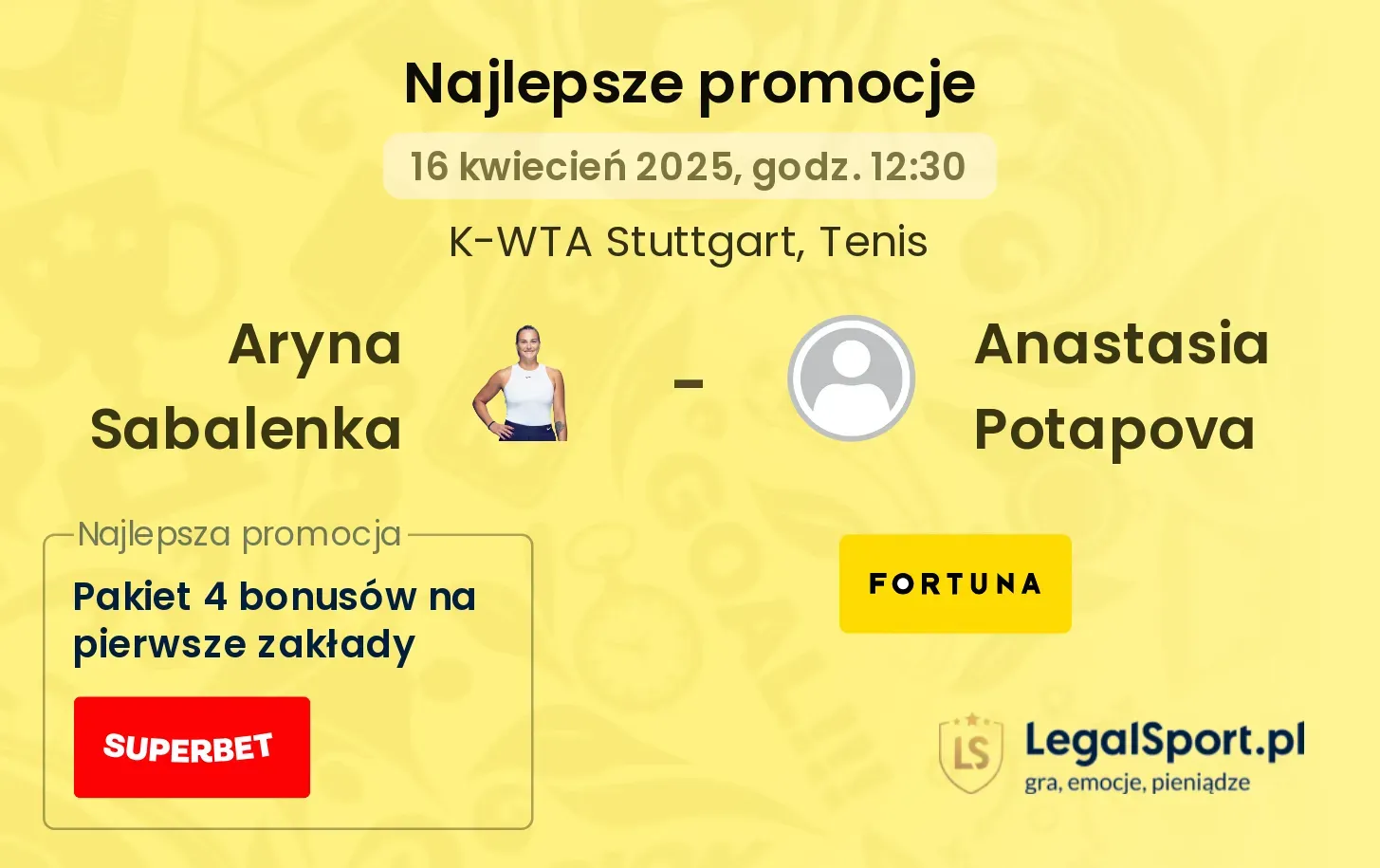 Aryna Sabalenka - Anastasia Potapova promocje bukmacherskie