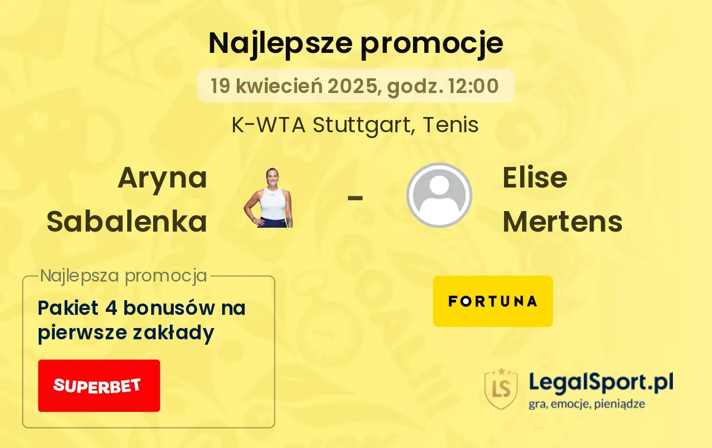Aryna Sabalenka - Elise Mertens promocje u bukmacherów