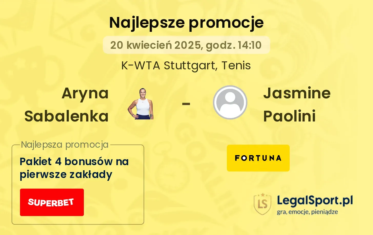 Aryna Sabalenka - Jasmine Paolini promocje bukmacherskie