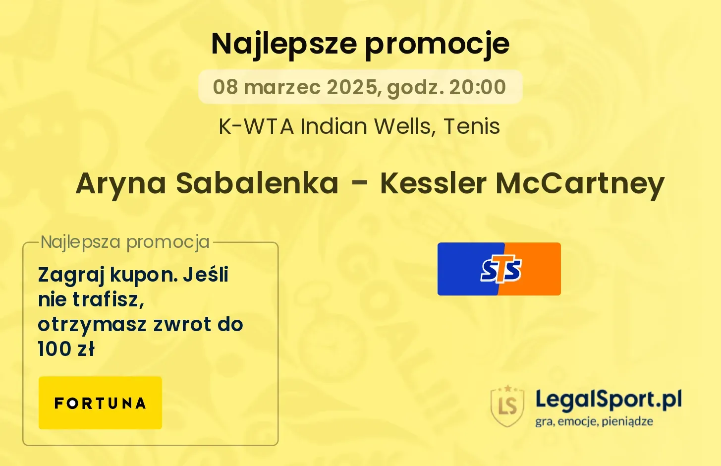 Aryna Sabalenka - Kessler McCartney promocje bukmacherskie