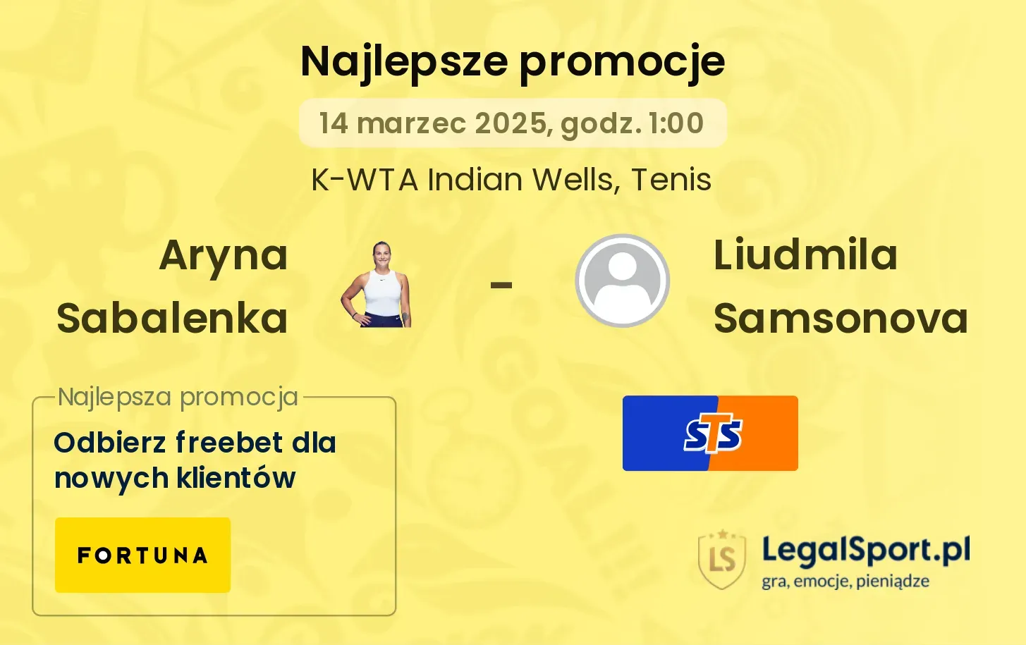 Aryna Sabalenka - Liudmila Samsonova promocje u bukmacherów