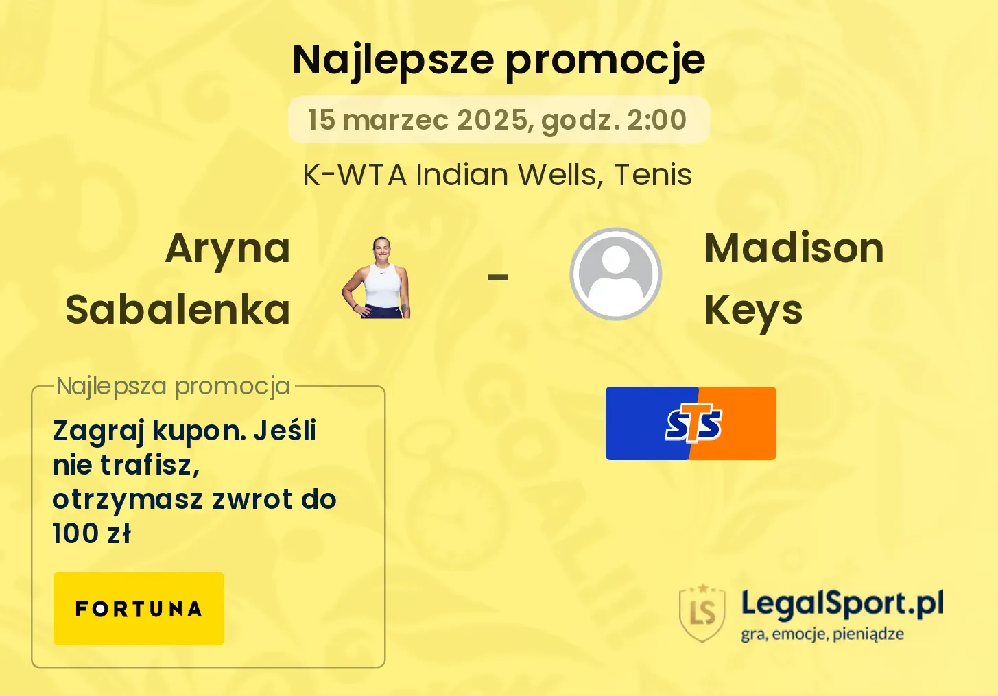 Aryna Sabalenka - Madison Keys promocje u bukmacherów