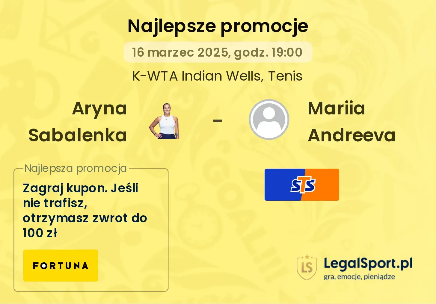 Aryna Sabalenka - Mariia Andreeva promocje bukmacherskie