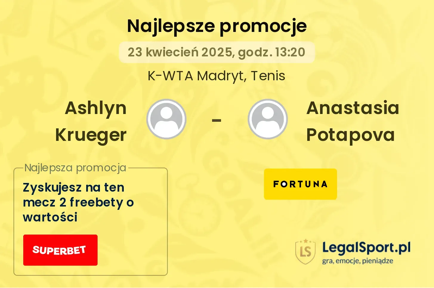 Ashlyn Krueger - Anastasia Potapova promocje u bukmacherów