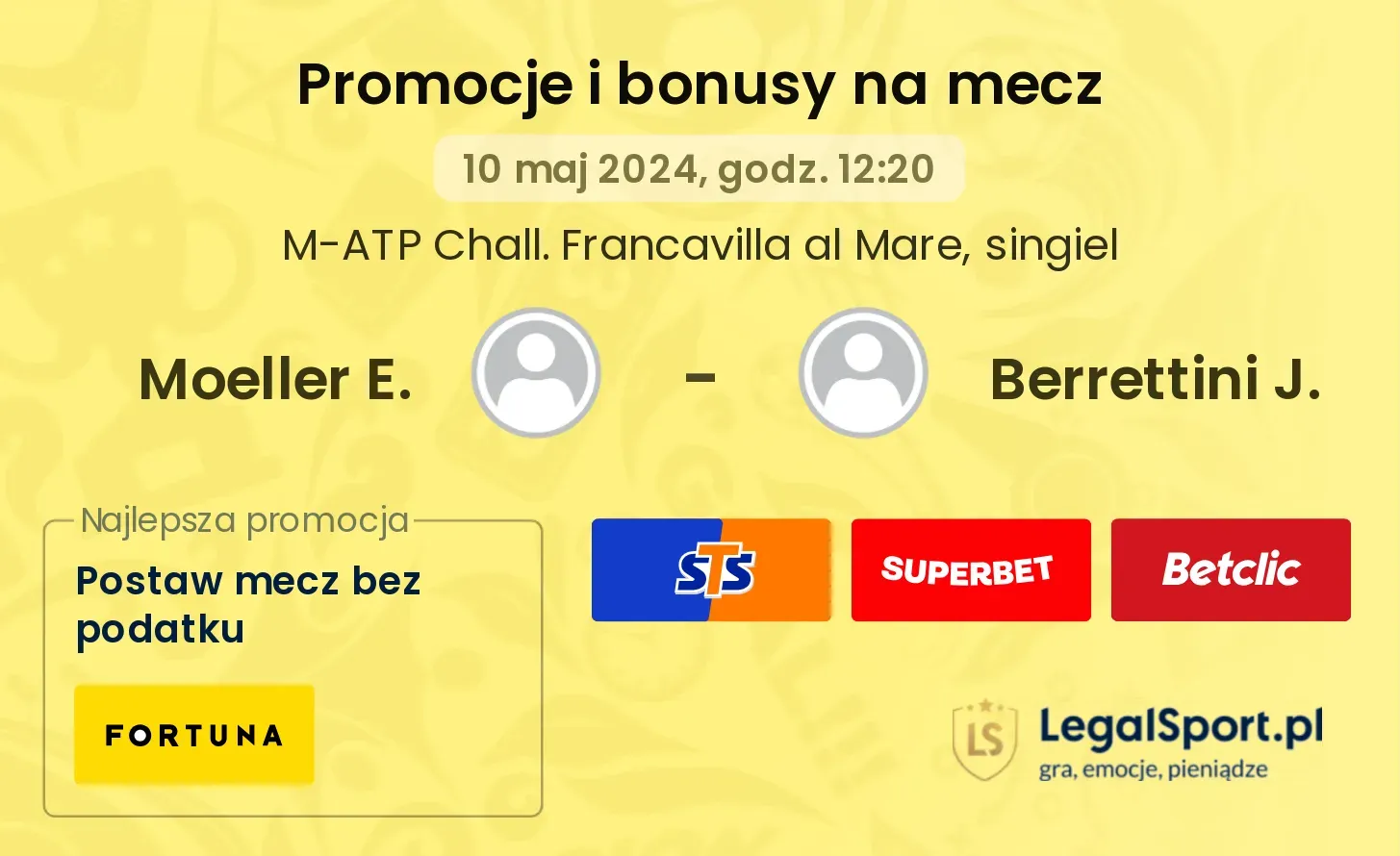 Moeller E. - Berrettini J. promocje bonusy na mecz