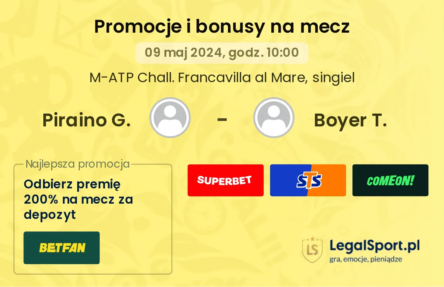 Piraino G. - Boyer T. promocje bonusy na mecz