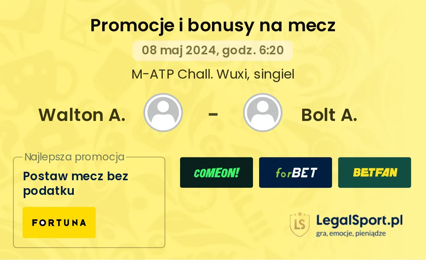 Walton A. - Bolt A. promocje bonusy na mecz