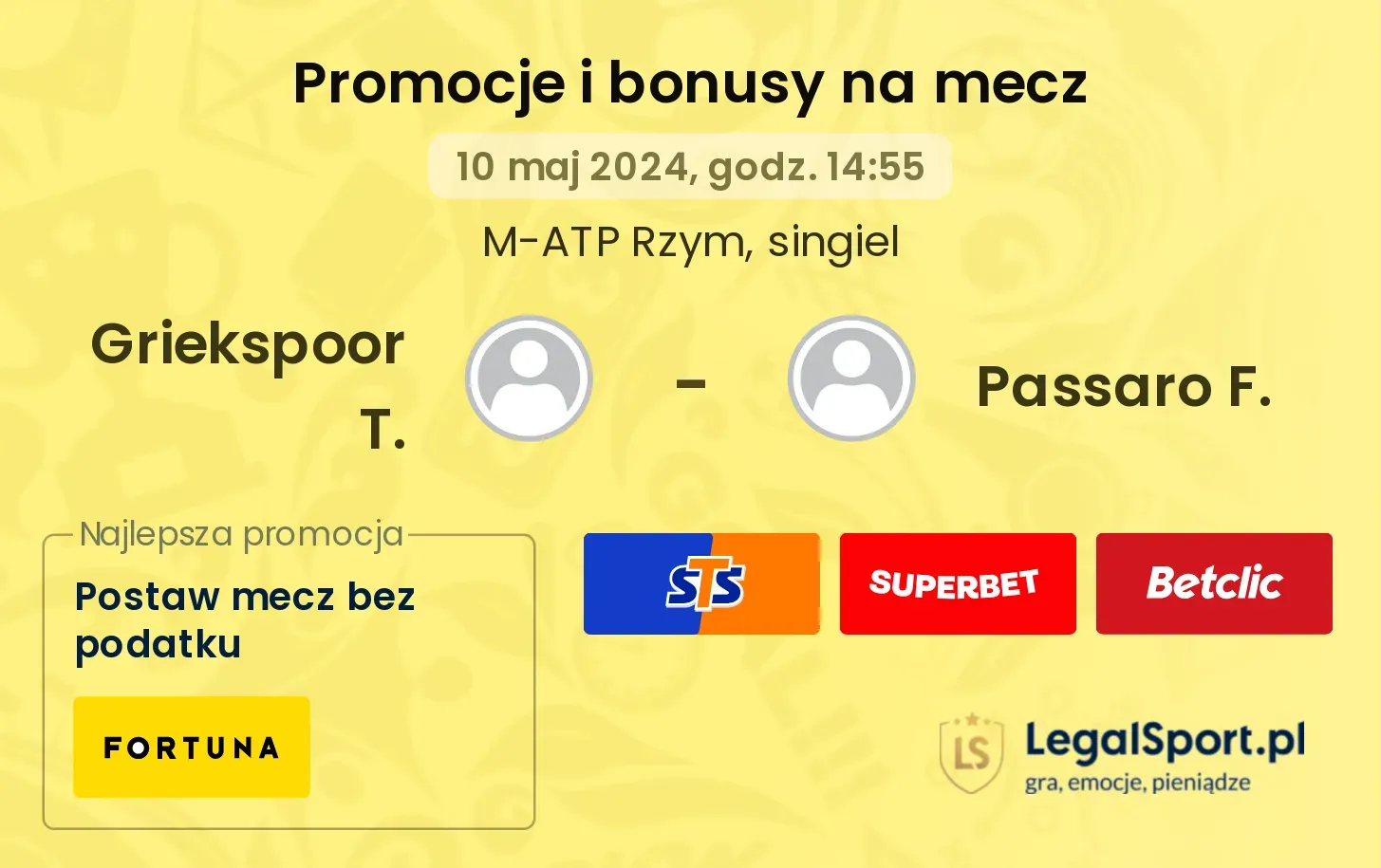 Griekspoor T. - Passaro F. promocje bonusy na mecz