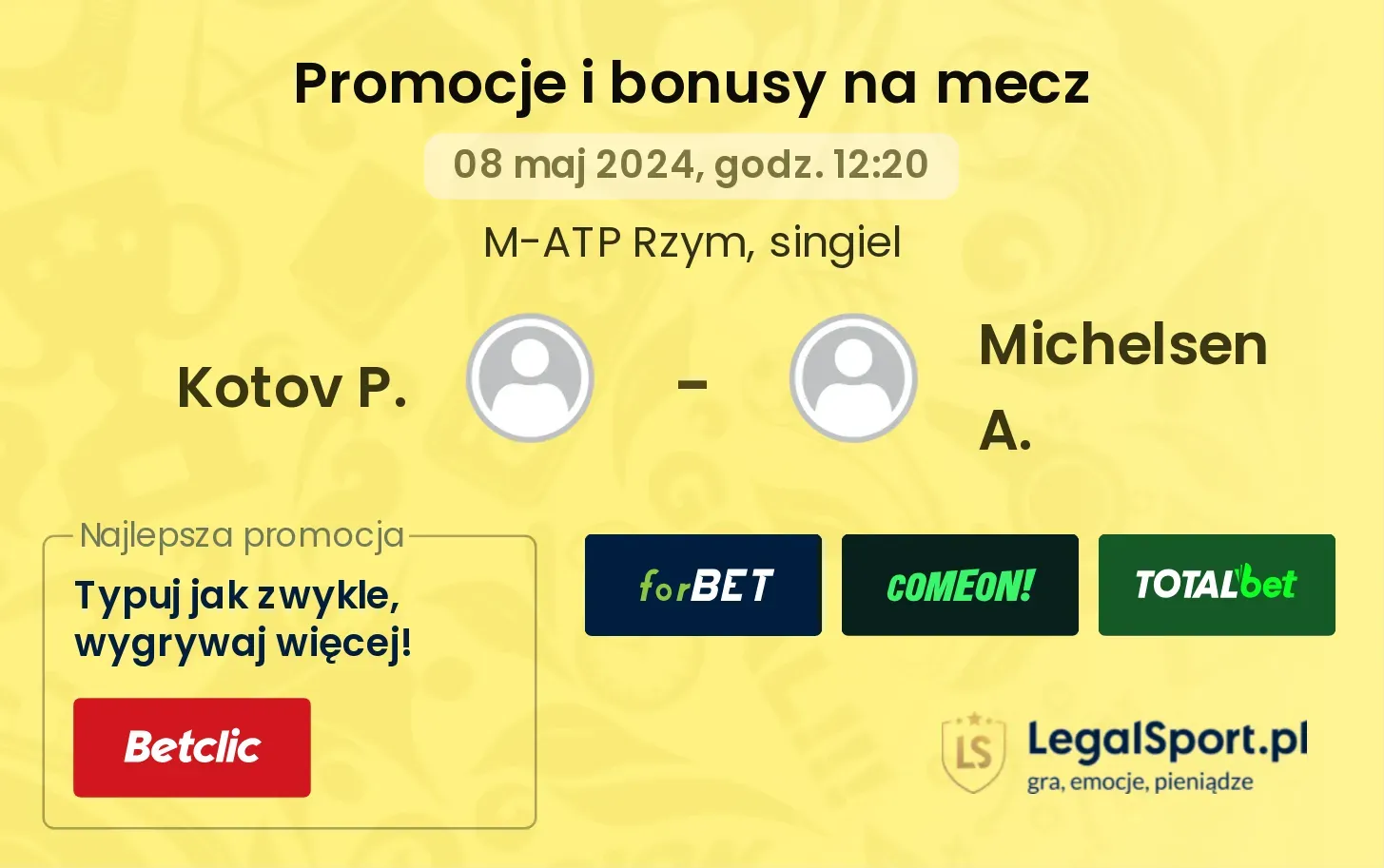 Kotov P. - Michelsen A. promocje bonusy na mecz