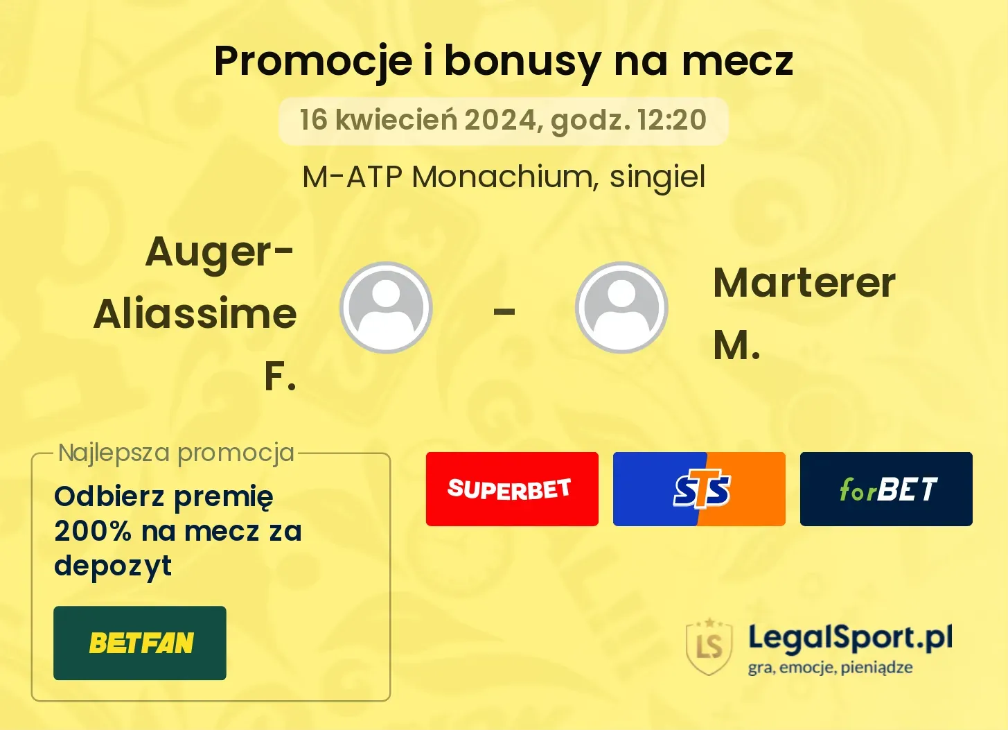 Auger-Aliassime F. - Marterer M. promocje bonusy na mecz