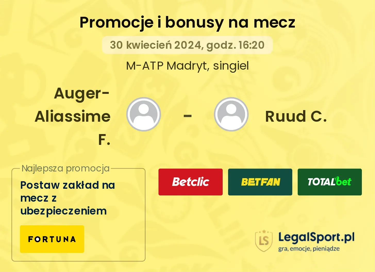 Auger-Aliassime F. - Ruud C. promocje bonusy na mecz
