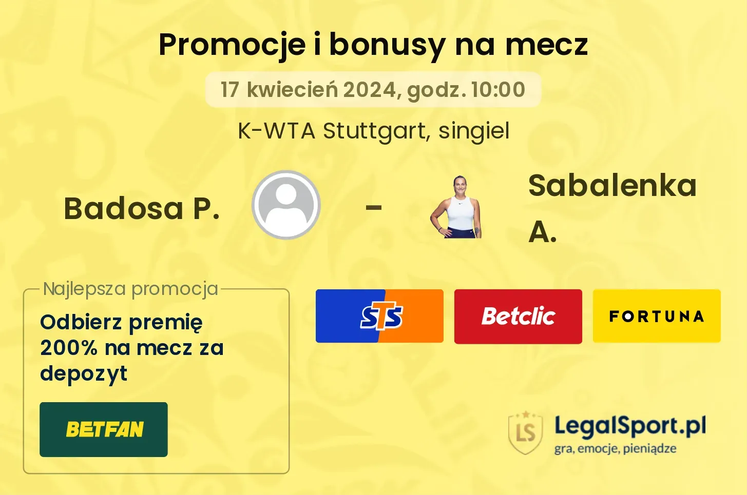 Badosa P. - Sabalenka A. promocje bonusy na mecz