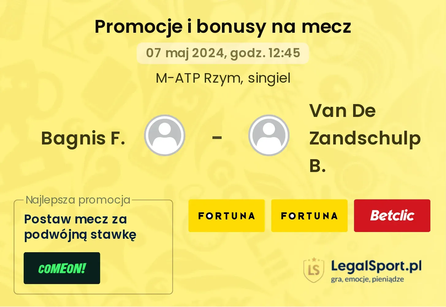 Bagnis F. - Van De Zandschulp B. promocje bonusy na mecz