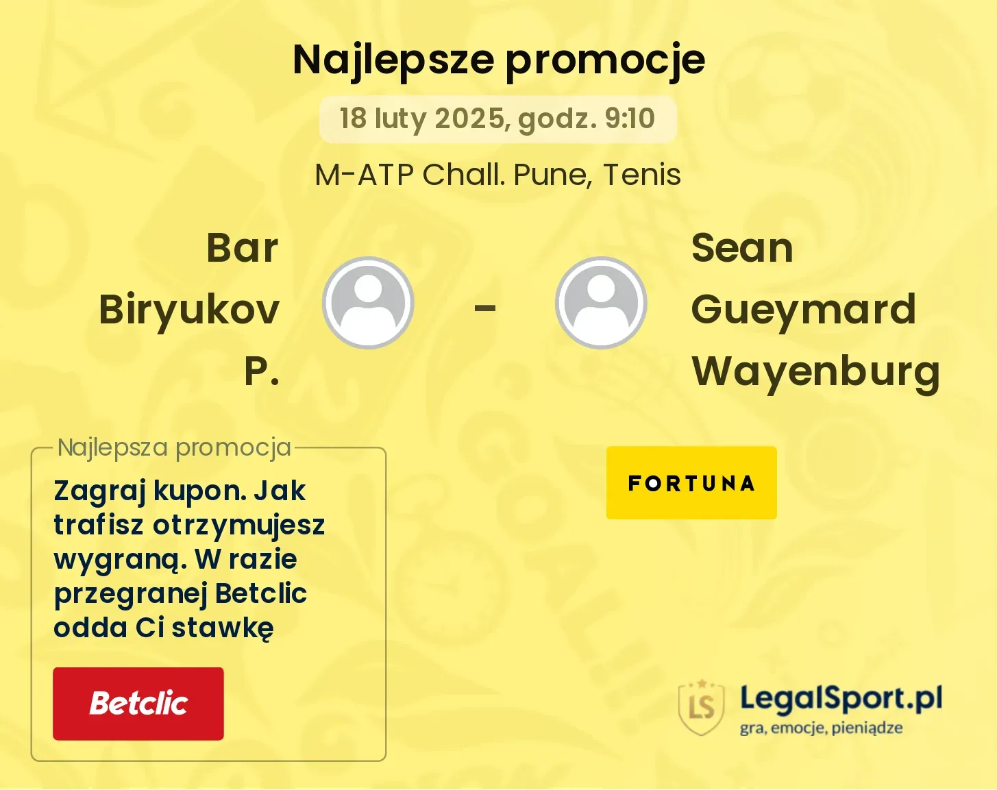 Bar Biryukov P. - Sean Gueymard Wayenburg promocje bukmacherskie