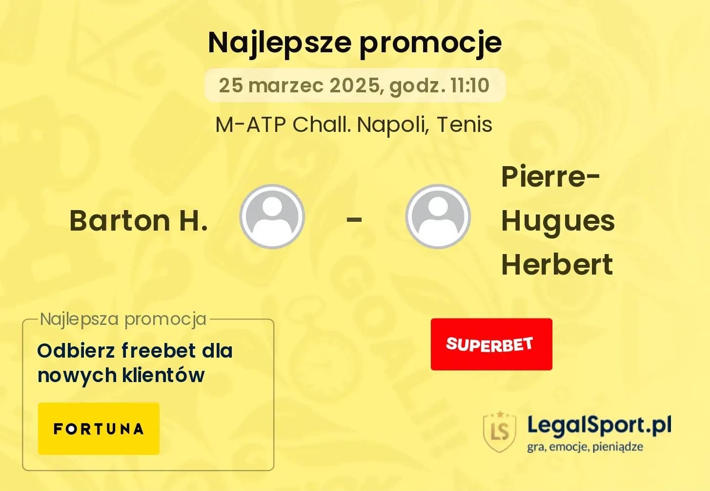 Barton H. - Pierre-Hugues Herbert promocje u bukmacherów
