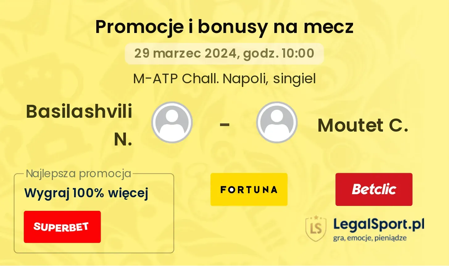 Basilashvili N. - Moutet C. promocje bonusy na mecz