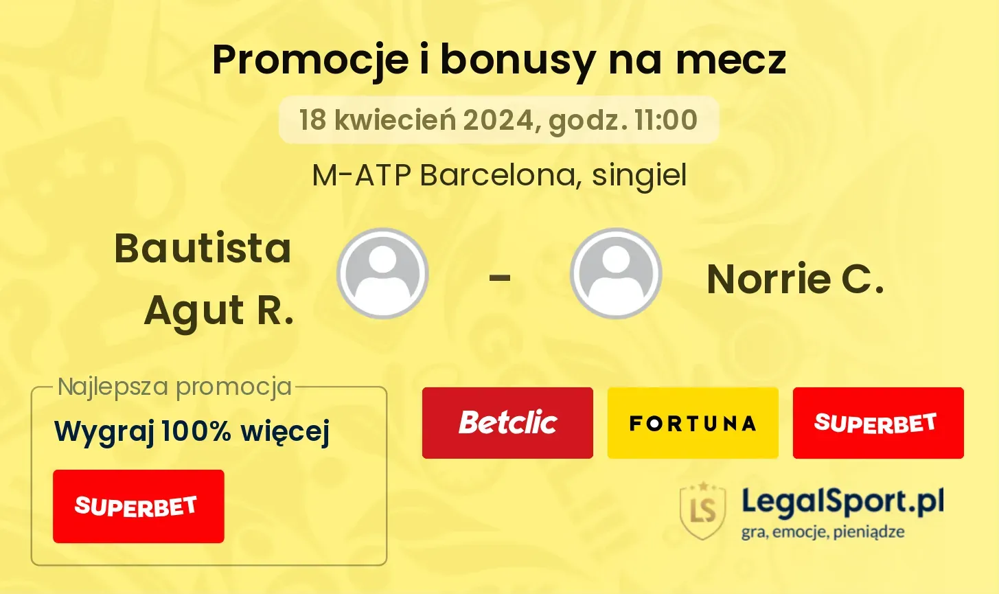 Bautista Agut R. - Norrie C. promocje bonusy na mecz