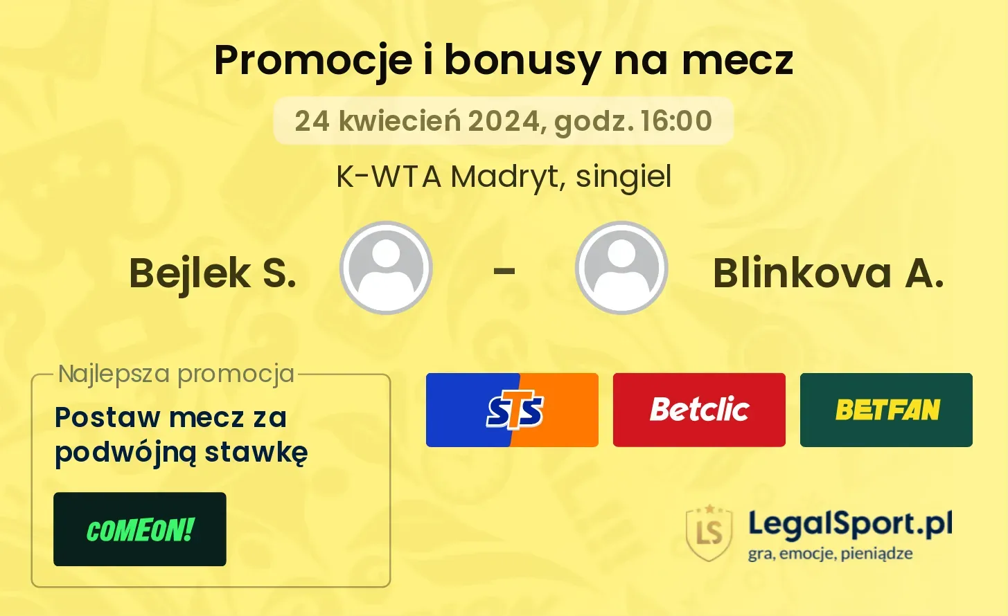 Bejlek S. - Blinkova A. promocje bonusy na mecz