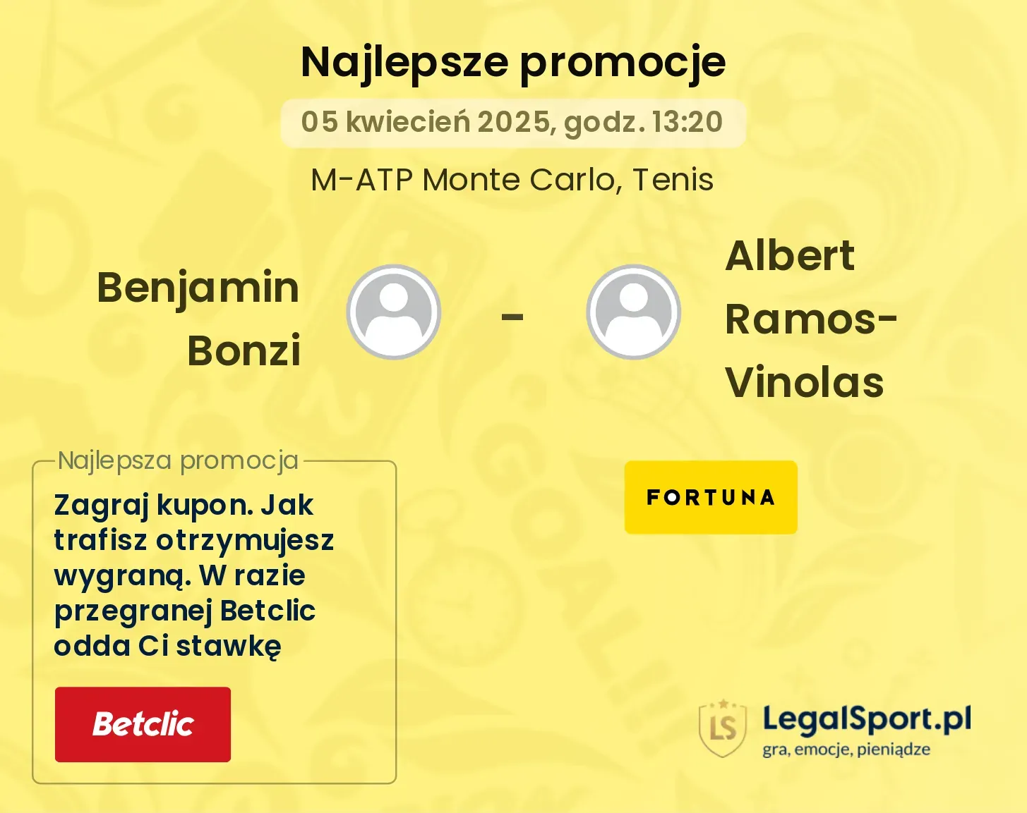 Benjamin Bonzi - Albert Ramos-Vinolas promocje u bukmacherów