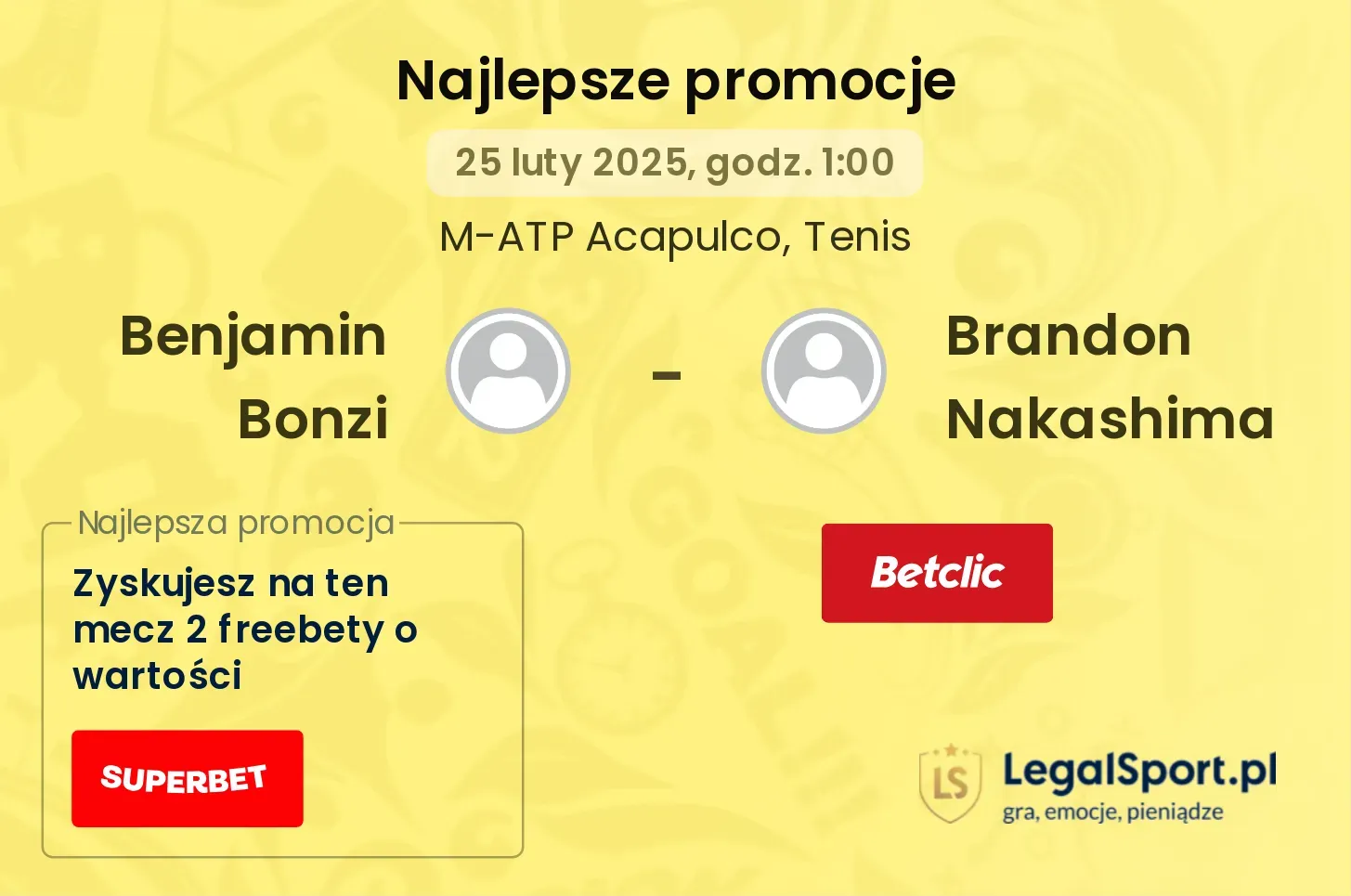 Benjamin Bonzi - Brandon Nakashima promocje u bukmacherów