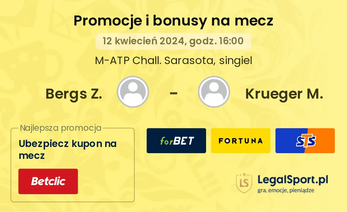 Bergs Z. - Krueger M. promocje bonusy na mecz