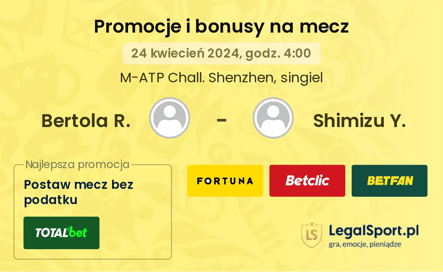 Bertola R. - Shimizu Y. promocje bonusy na mecz