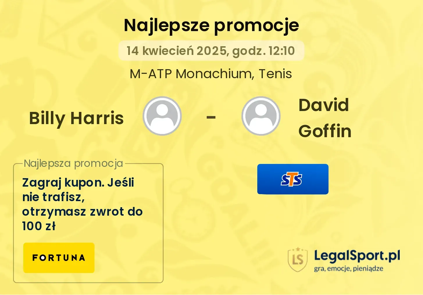 Billy Harris - David Goffin promocje u bukmacherów