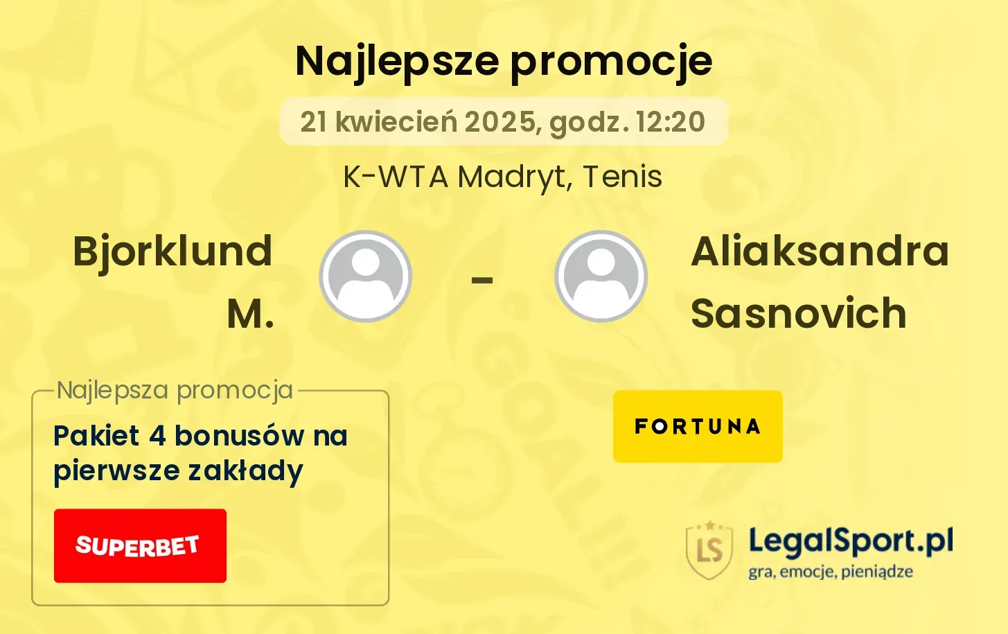 Bjorklund M. - Aliaksandra Sasnovich promocje u bukmacherów