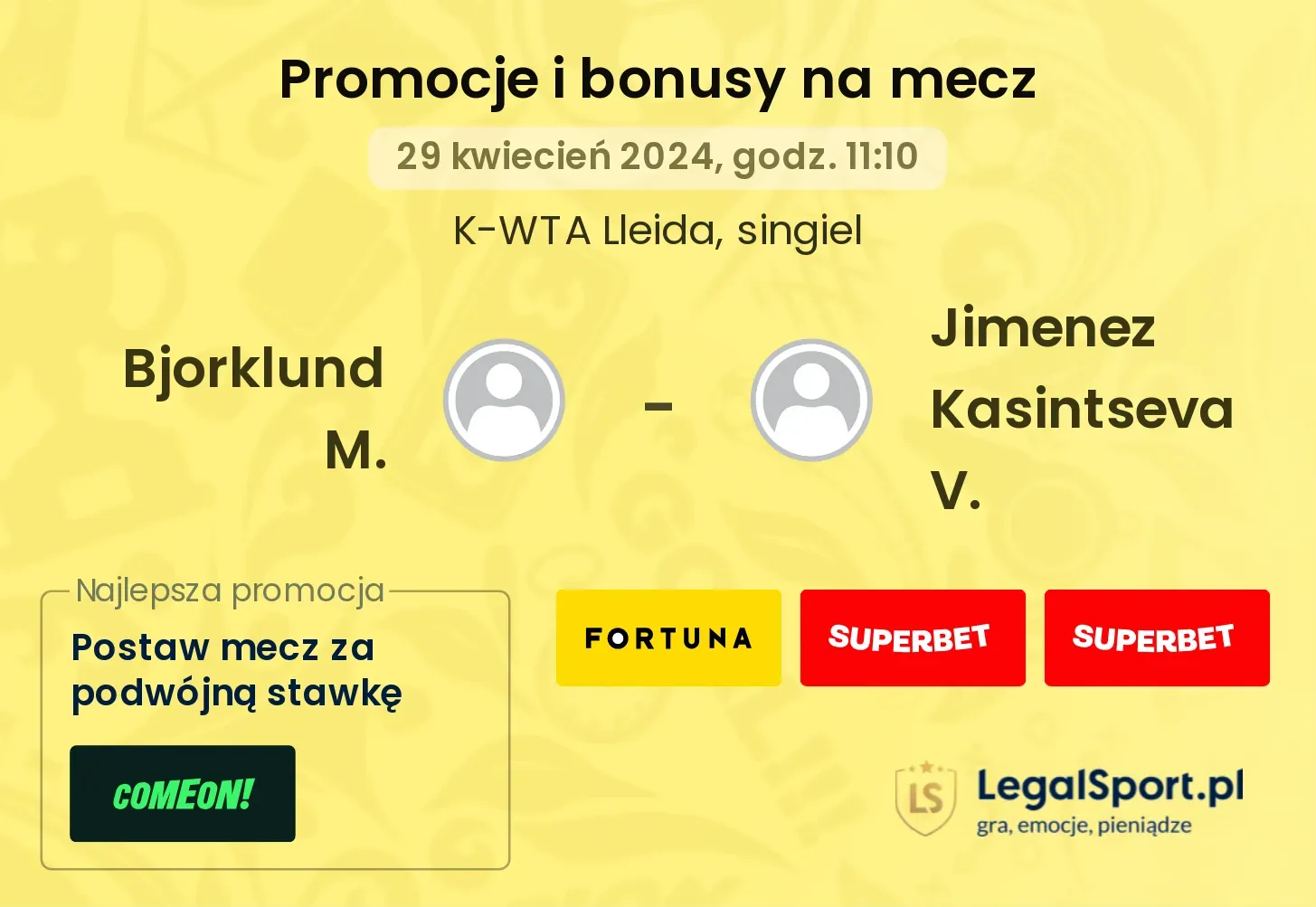 Bjorklund M. - Jimenez Kasintseva V. promocje bonusy na mecz
