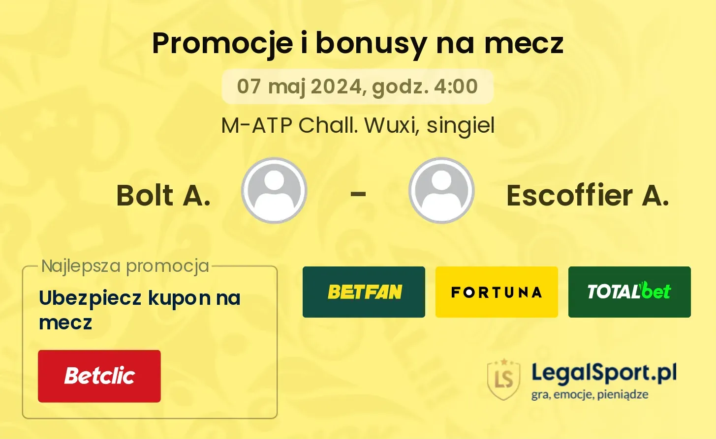 Bolt A. - Escoffier A. promocje bonusy na mecz