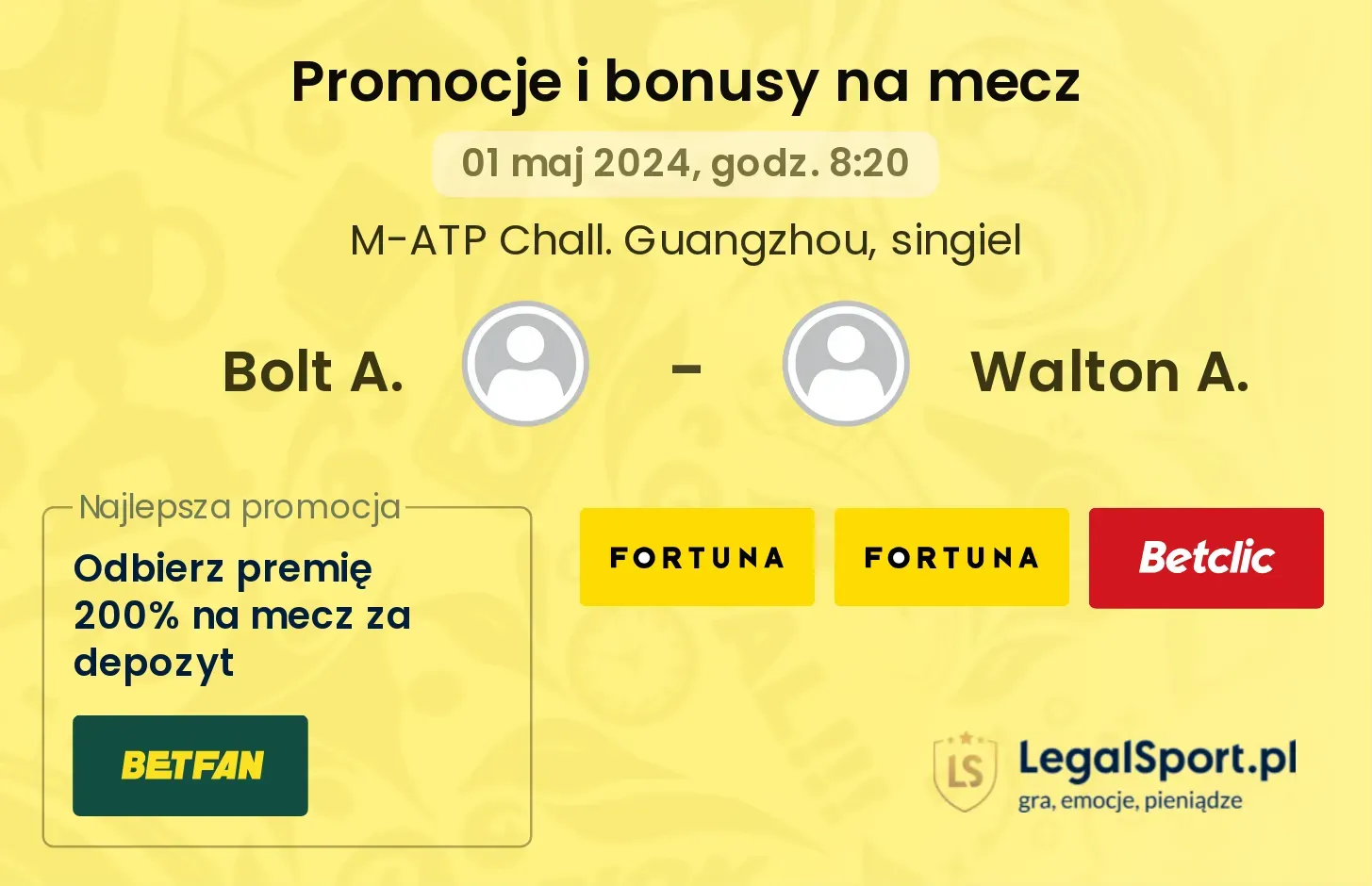 Bolt A. - Walton A. promocje bonusy na mecz