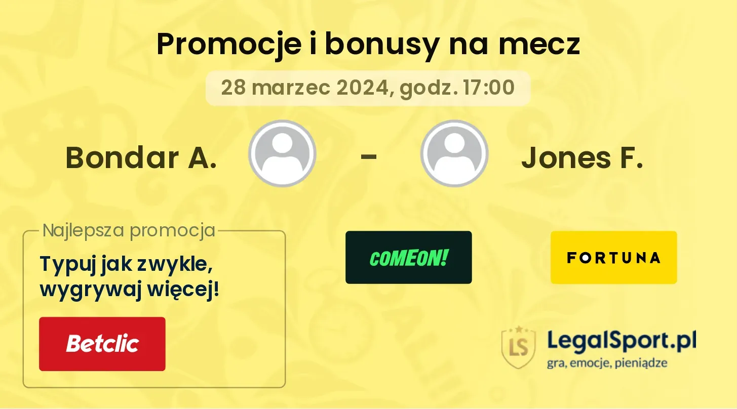 Bondar A. - Jones F. promocje bonusy na mecz