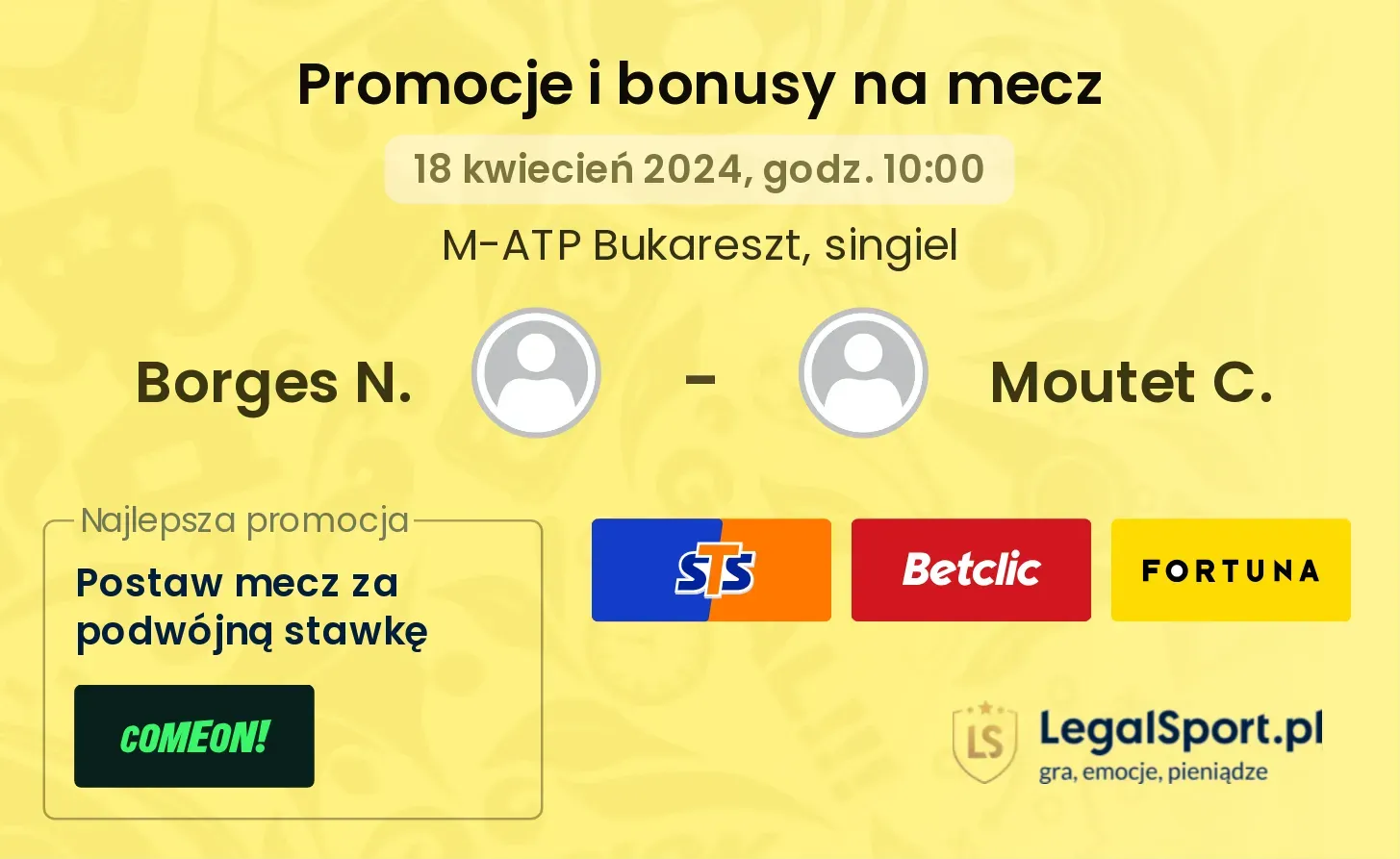 Borges N. - Moutet C. promocje bonusy na mecz