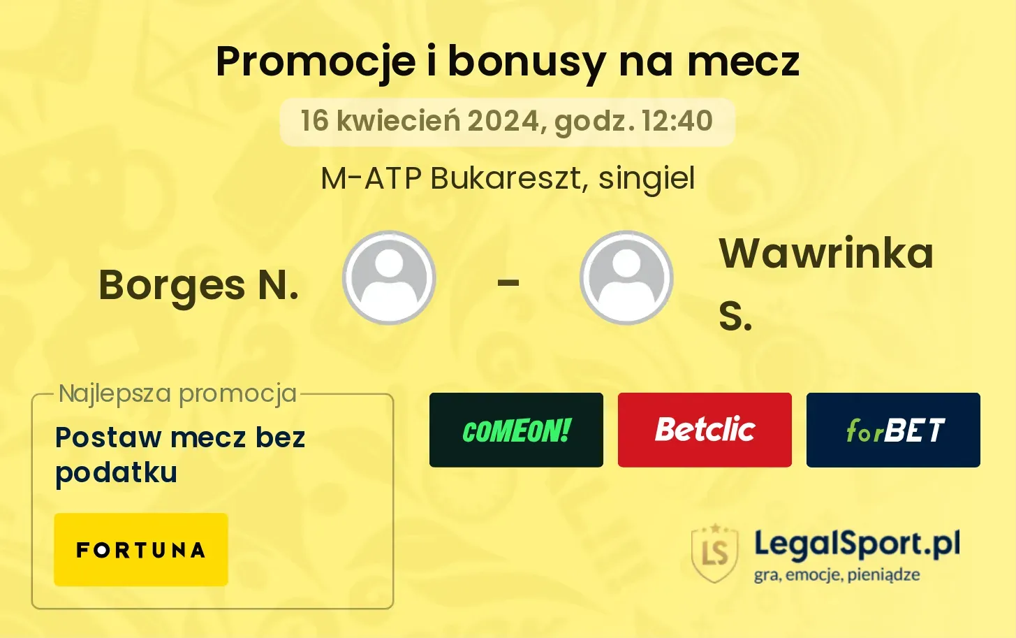 Borges N. - Wawrinka S. promocje bonusy na mecz