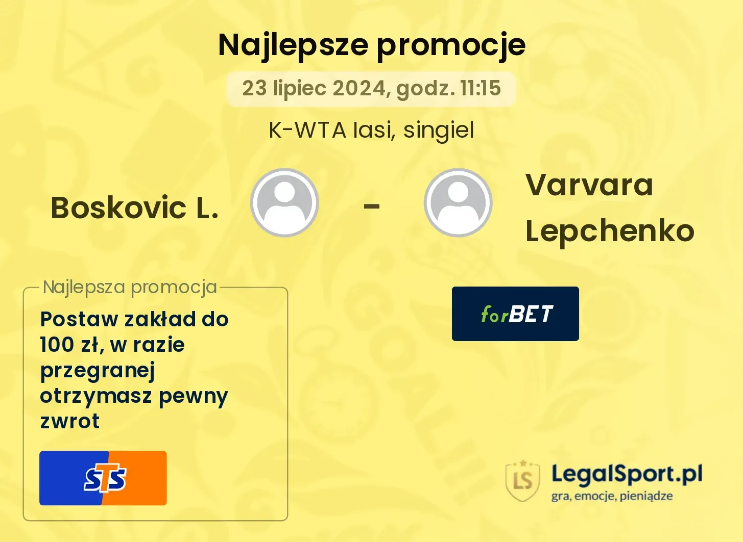 Boskovic L. - Varvara Lepchenko promocje u bukmacherów (23.07, 11:15)