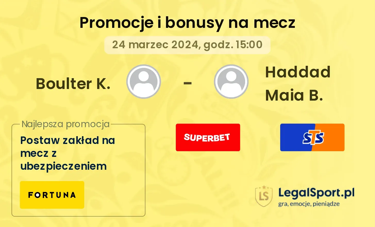 Boulter K. - Haddad Maia B. promocje bonusy na mecz