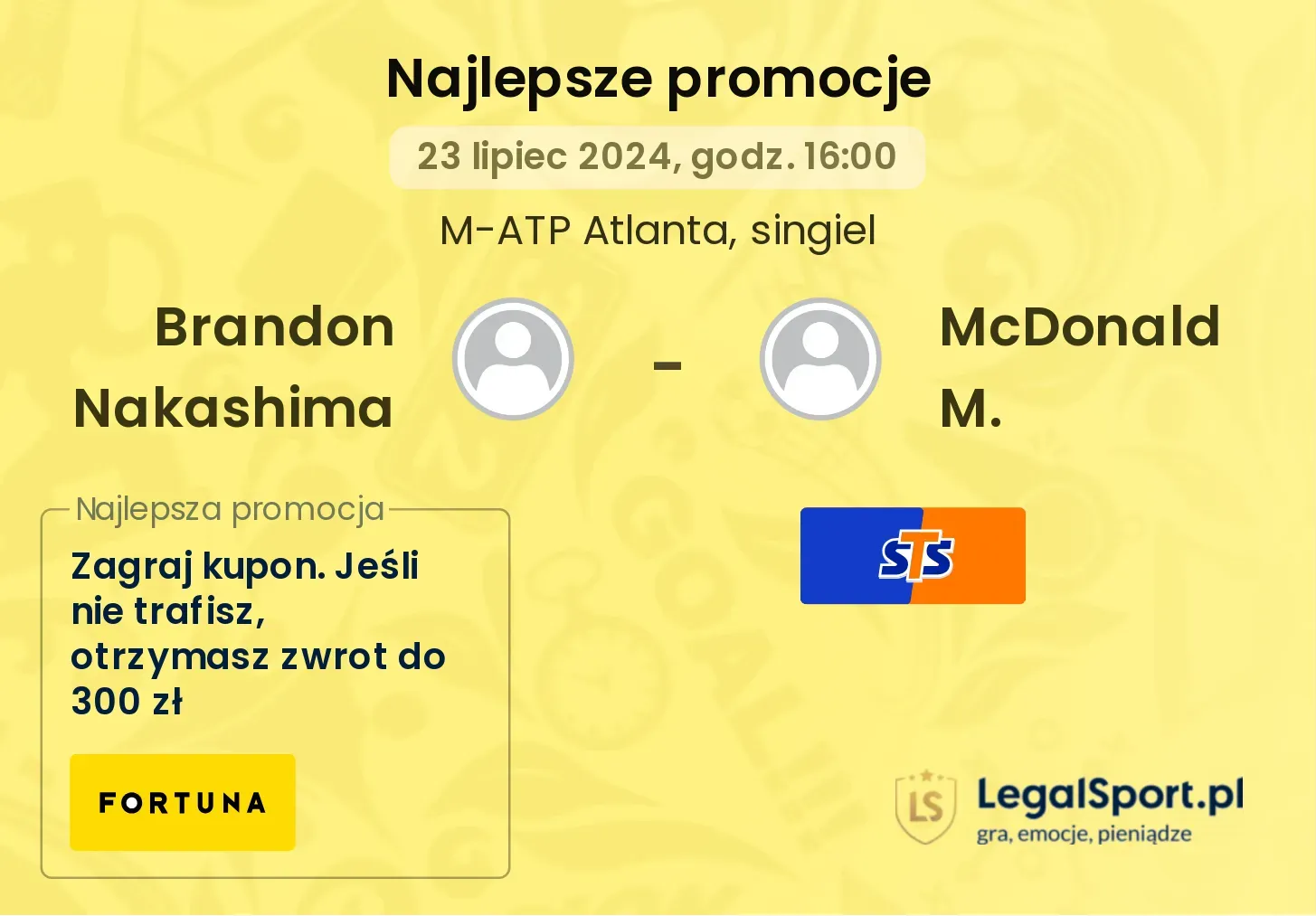 Brandon Nakashima - McDonald M. promocje bukmacherskie (23.07, 16:00)