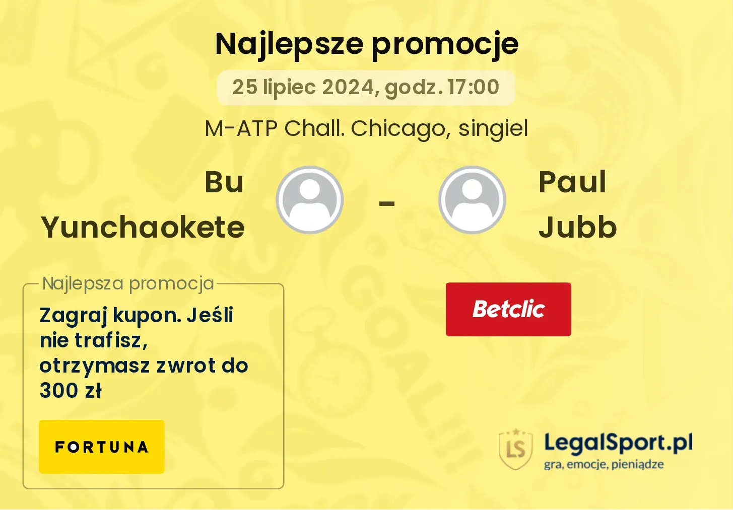 Bu Yunchaokete - Paul Jubb promocje u bukmacherów (25.07, 17:00)