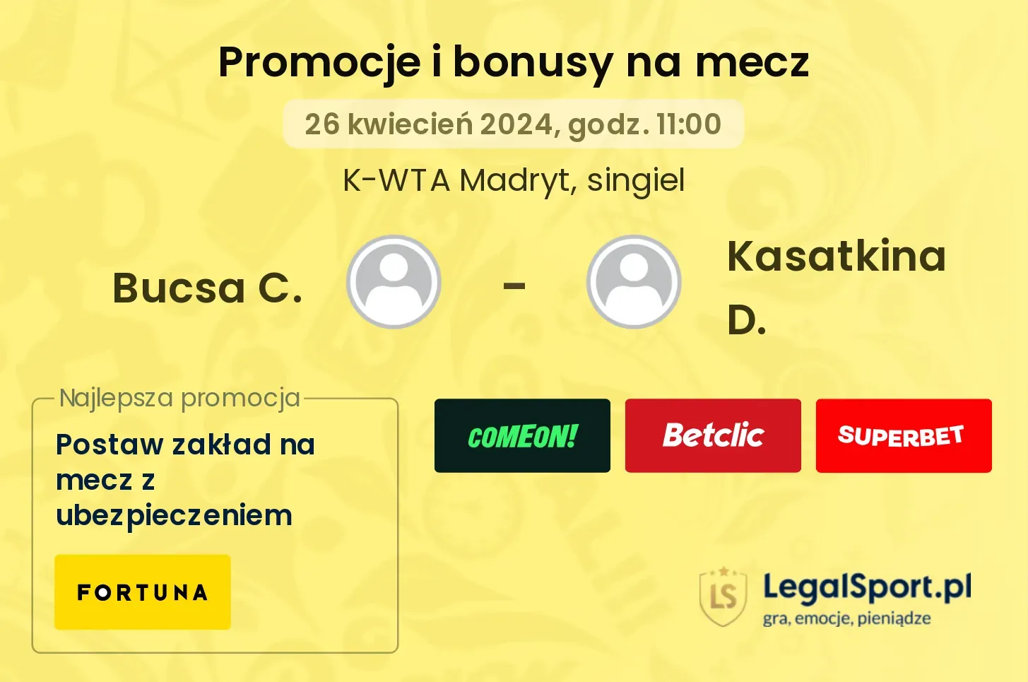 Bucsa C. - Kasatkina D. promocje bonusy na mecz
