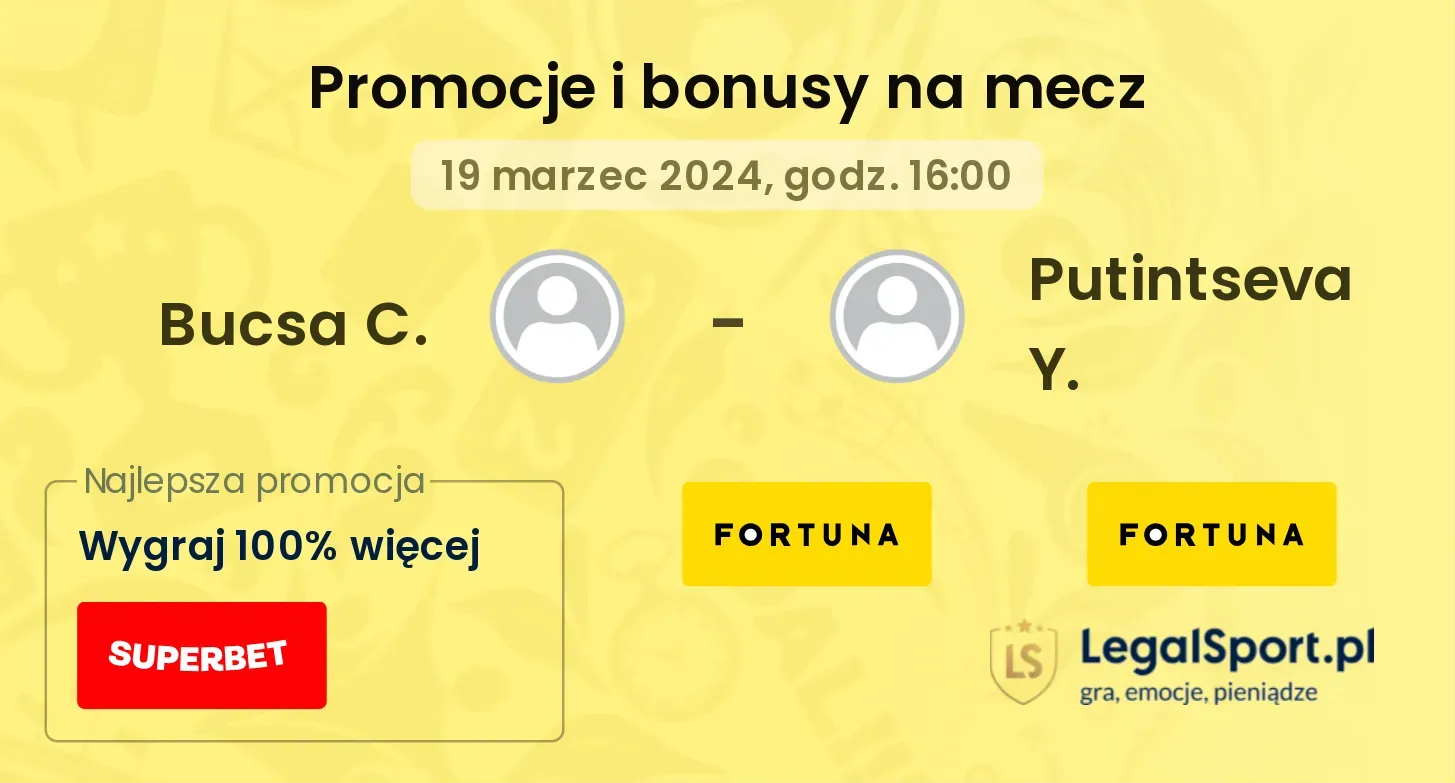 Bucsa C. - Putintseva Y. promocje bonusy na mecz